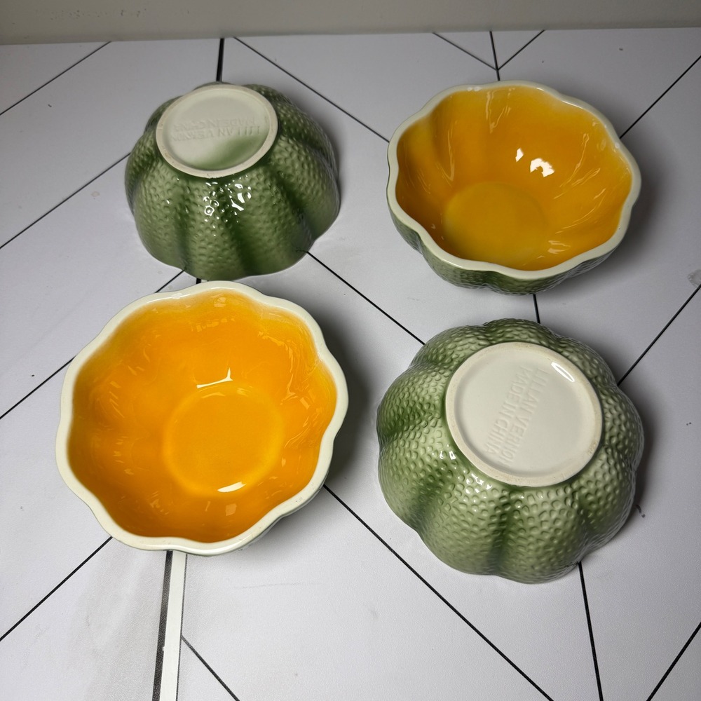 VTG set of 4 Lillian Vernon Melon Bowls Green Orange Fruit Ceramic 6inch dishes